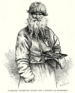A peasant collecting money for a Church or Monastery by English School
