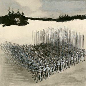 A phalanx of ancient Greek soldiers by English School
