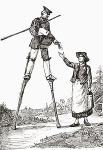 A Postman in Landes, Bordeaux, France Delivering Letters Whilst Walking on Stilts