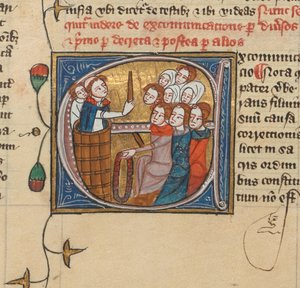 A Priest Excommunicating People by Raising a Candle, Royal MS 6 E VII, f.75v