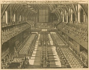 Inside of Westminster Hall Showing the King and Queen at Dinner on the Day of the Coronation by English School