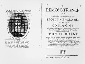 A remonstrance by the Levellers to the House of Commons regarding the imprisonment of their leader John Lilburne by English School