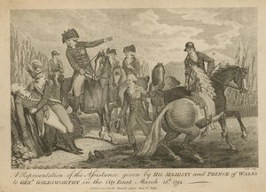 A representation of the assistance given by His Majesty and Prince of Wales to General Goldsworthy in the City Road by English School