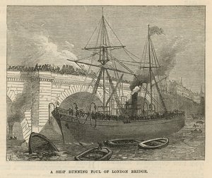 A Ship Running Foul of London Bridge by English School