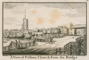 A View of Fulham Church, London, from the Fulham Bridge by English School