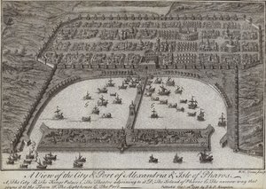 A View of the City and Port of Alexandria and Isle of Pharos, Egypt, 1738 by English School