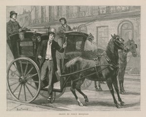 A well-dressed man alighting from a horse-drawn carriage by English School