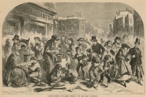 A winter scene in the London streets - hot and cold: a contrast by English School