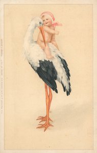 A Young Child Riding on the Back of a Stork by English School
