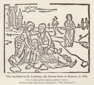 Accident to St Lydwina, patron saint of skaters, in 1396 by English School