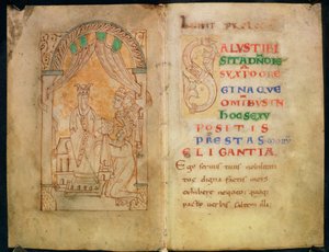 Queen Emma wife of Ethelred II and Cnut receives the book from its author; Capital 