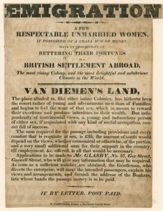 Advert Concerned with the Emigration of Young Women to Van Diemen