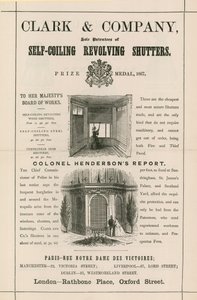 Advert for Clark & Company, self-coiling revolving shutters by English School
