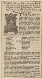 Advert for Edward Pinchbeck, Musical Clock, Fleet Street, London, from 1734 by English School