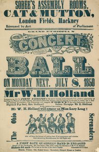 Advert for Grand Ethiopian Concert and Ball, 8 July 1850, at Sobees Assembly Rooms by English School