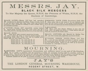 Advert for Messrs Jay, The London General Mourning Warehouse, Regent Street by English School