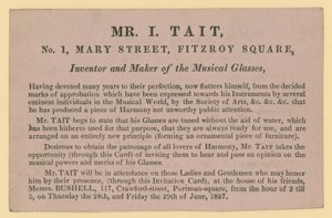 Advert for Mr. I. Tait, inventor and maker of the musical glasses by English School