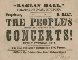 Advert for The Peoples Vocal and Instrumental Concerts, Raglan Hall by English School