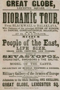 Advert for a Dioramic Tour from Blackwall to Balaklava, with tableaux of the principal cities of Europe by English School