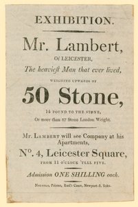 Advert for an Exhibition Featuring Mr Daniel Lambert Who Weighed 50 Stone by English School