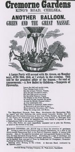 Advert for balloon ascent, Cremorne Gardens, Chelsea by English School