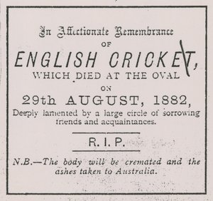 Advert from the Sporting Times in August 1882 which introduced the concept of The Ashes by English School
