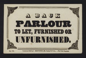 Advertisement: A back parlour to let, furnished or unfurnished by English School