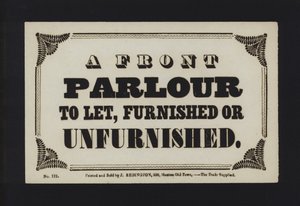 Advertisement: A Front Parlour to Let, Furnished or Unfurnished by English School