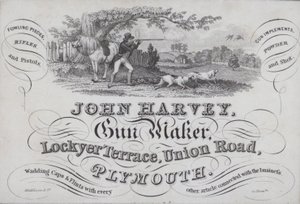 Advertisement for John Harvey, Gun Maker, Plymouth, Devon by English School