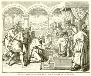 Ambassadors of Harun al-Rashid Before Charlemagne by English School