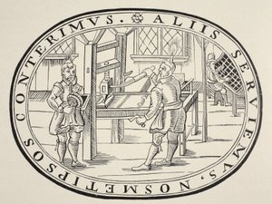 An English Printing Office, 1619 by English School