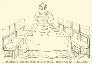 An English Table and Chairs of the Year 1633, from a Woodcut of that Date by English School
