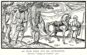 An Irish Chief and His Attendants (engraving) by English School