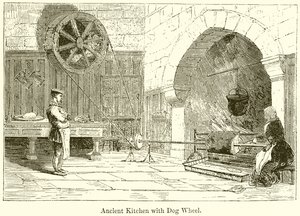 Ancient Kitchen with Dog Wheel by English School