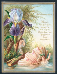 Angels and Iris flower by English School