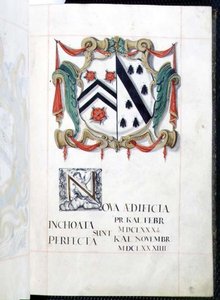 Coat of Arms from a New Buildings Benefaction Book, Oxford