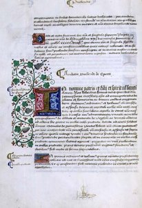 Page of Text with Illuminated Initial, from the Foundations Book of Robert Sherborne or Shirburn (c.1450-1536) Bishop of Chichester by English School