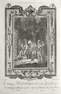 Arrest of Guy Fawkes for attempting to blow up the Houses of Parliament in the Gunpowder Plot, 5 November 1605 by English School