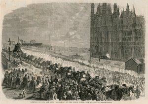 Arrival of the new bell Victoria at the Clock Tower, new Palace of Westminster by English School