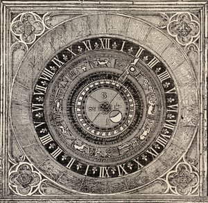Astronomical clock in Hampton Court Palace, from History of Hampton Court Palace in Tudor Times by Ernest Law, published London 1885