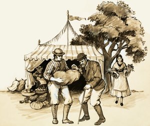 At a country fair, a wise farmer checks his purchases