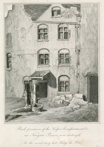 Back premises of the Keepers Compartment in Newgate Prison. In the second story died the poet Richard Savage by English School