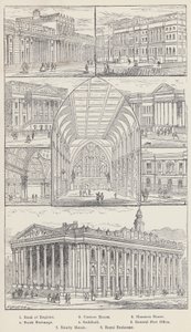 Bank of England, Custom House, Mansion House, Stock Exchange, Guildhall, General Post Office, Trinity House, Royal Exchange by English School