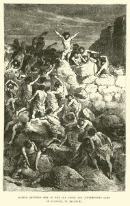 Battle between Men of the Old Stone Age, Entrenched Camp of Furfooz, in Belgium by English School
