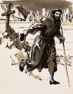 Believing he had discovered El Dorado, a Friar erected a cross to claim the shining city by English School