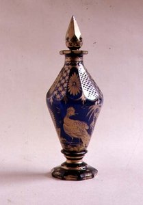 Bi-conical cruet bottle with spiral stopper, 1765-70