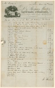 Bill from Thomas Martin, Coffin Maker & Undertaker in Relation to the Funeral of Mr. William Eubank by English School