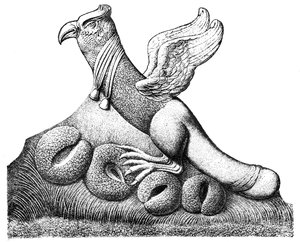Bird with Spread Wings and a Phallic Tail Sitting on Four Eggs, Gallo-Roman Sculpture from Nimes in France