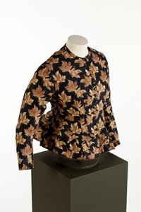 Black bodice with printed golden brown maple leaf design, c.1860-70 by English School