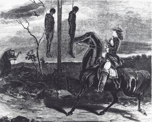 Bodies of Executed Highwaymen Hung in Gibbets at a Roadside as Warning to Other Criminals by English School